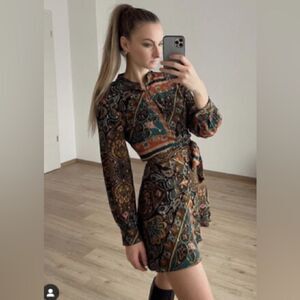 ZARA METALLIC THREAD PRINTED SHIRT DRESS